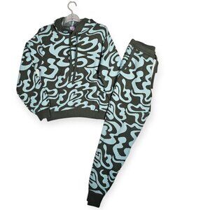 Savage X Fenty Knitted Loungewear Set Hoodie & Joggers XS Green Aqua Blue